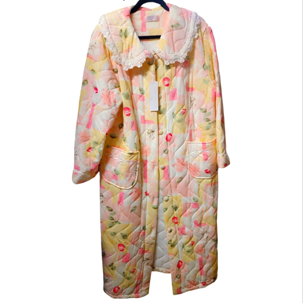 Floral Quilted Women's Coat - Cream and Pink